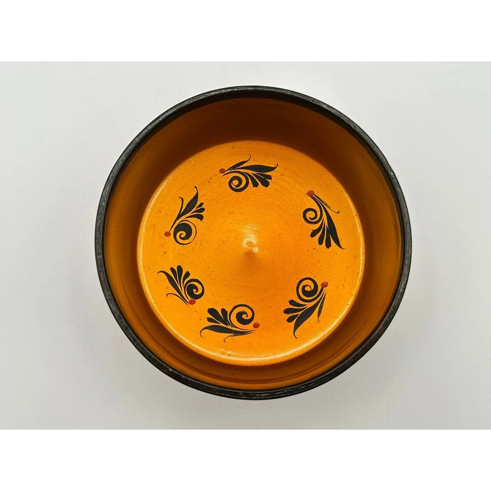 Vintage Khokhloma Wooden Bowl Hand Painted Strawberry Folk Art Black Gold